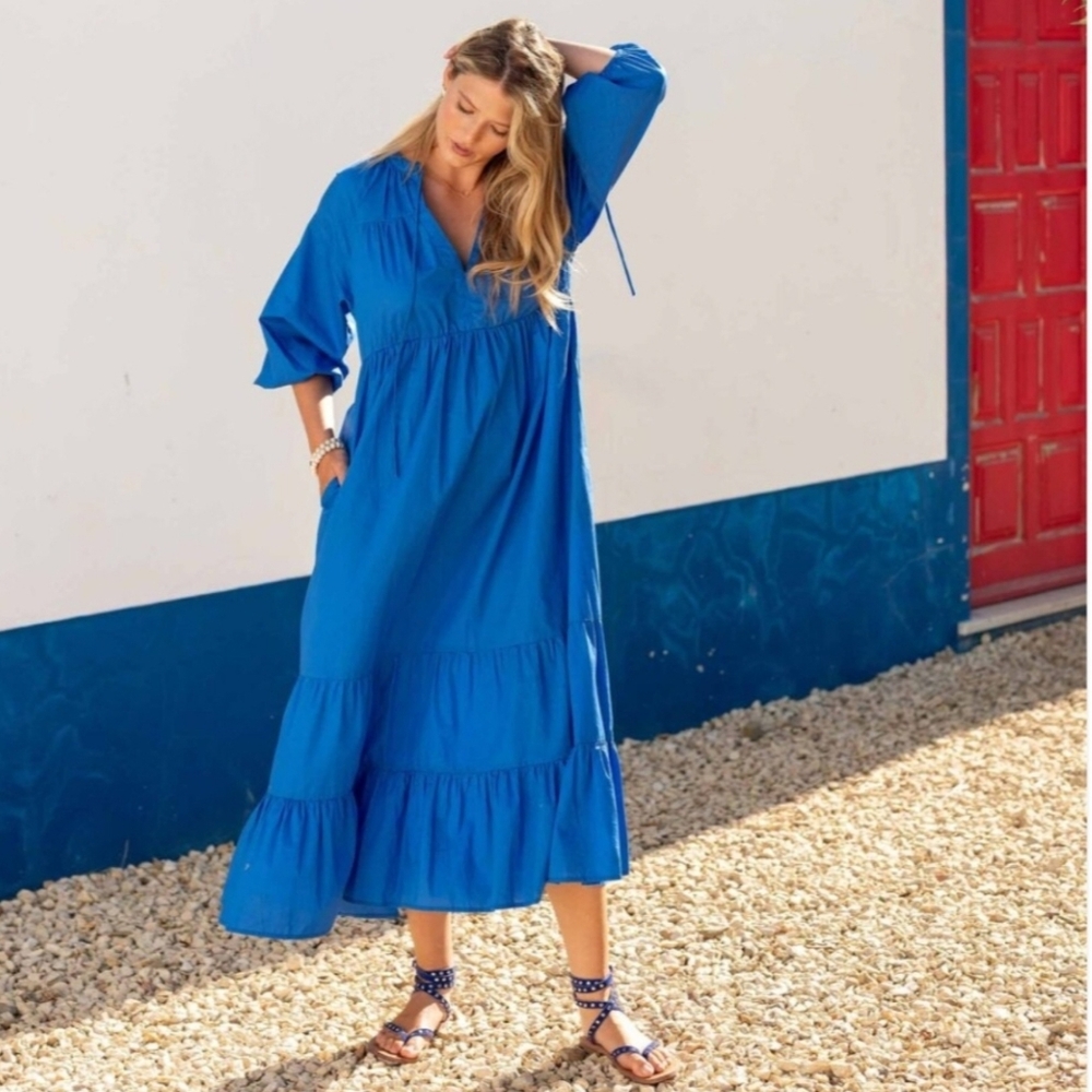 MERSEA Birdie Maxi Dress in Cobalt Blue 100% Cotton Size L/XL NEW